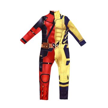Kids and Adults Red Mercenary & Yellow Hero Mashup Costume - Split Superhero Jumpsuit