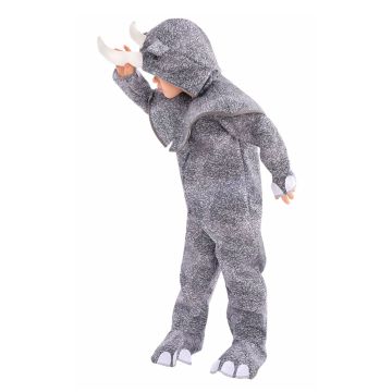 Kids Rhino Costume - Grey Rhinoceros Jumpsuit with Horn and Claws