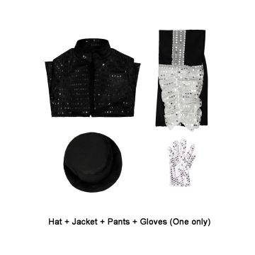 Kids 80s Pop Icon Costume - Sequined Jacket Pants Hat & Glove Set