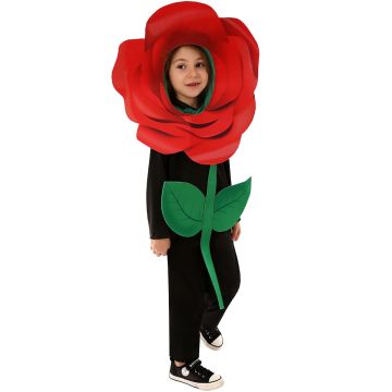 Kids Rose Flower Costume - 3D Bloom Headpiece & Stem Jumpsuit Set