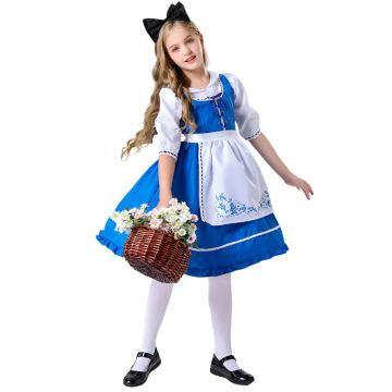 Girls Alice Storybook Character Costume - Blue Dress with Apron and Bow Headband