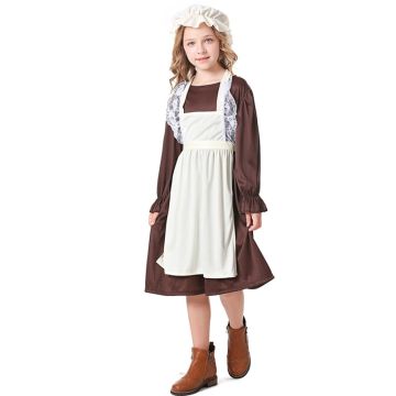 Girls Olden Days Dress Up Costume - Colonial Pioneer Outfit with Apron