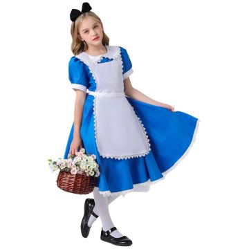 Girls Wonderland Adventure Book Week Costume - Blue Dress with Apron