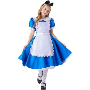 Blue storybook costume with lace-trimmed pinafore and puffed sleeves