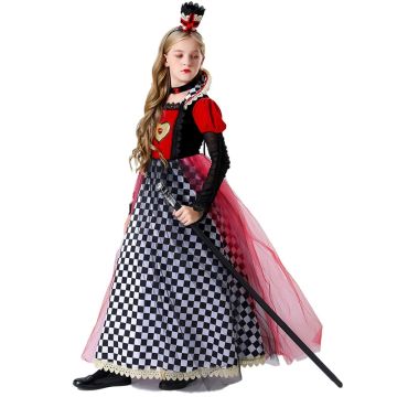 Girls Queen of Hearts Costume Dress - Storybook Royal Ball Gown with Crown