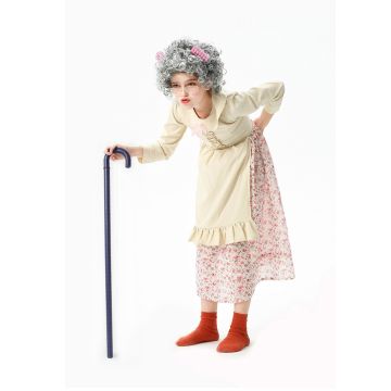 Kids 100 Days Granny Costume Set with Wig Glasses Cane & Accessories