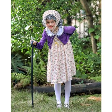 Kids Grandma Costume Set with Wig, Glasses & Pearl Jewellery