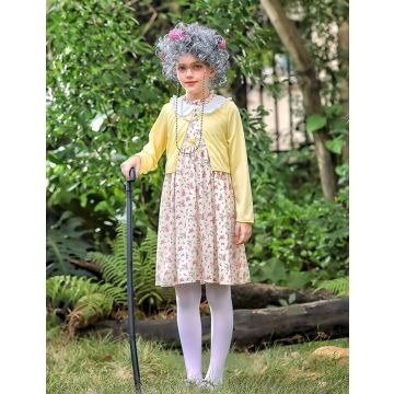 Kids Grandma Costume Set with Wig, Glasses & Accessories