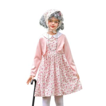 Kids Grandma Costume Set with Wig, Glasses and Walking Cane
