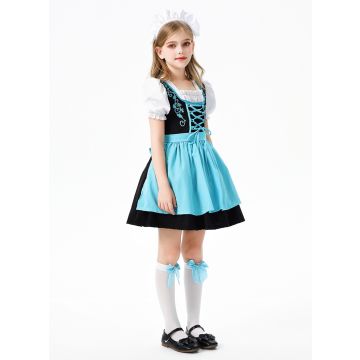 Girls Bavarian Costume - Blue Dirndl Dress with Apron and Headband
