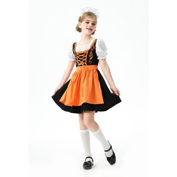 Orange Girls German Beer Maid Dress – Bavarian Oktoberfest Cosplay for Kids  tt3453