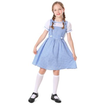 Girls Dorothy dress up costume full outfit with braided pigtails and gingham hair ties