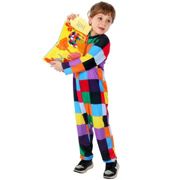 Kids Patchwork Elephant Costume - Multicolour Patchwork Jumpsuit with Headpiece