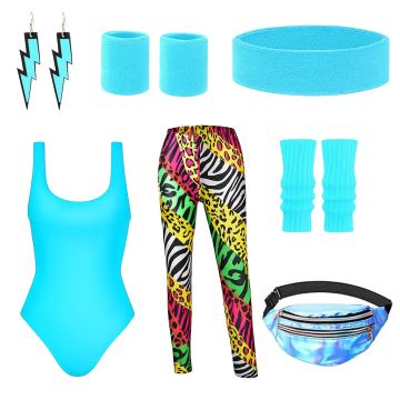 Womens 1980s Aerobics Costume - Retro Workout Instructor Fancy Dress