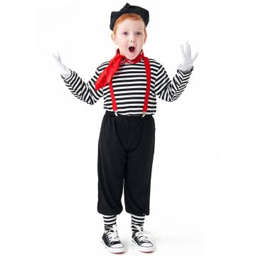 Kids French Mime Costume – Striped Top, Pants & Accessories tt3479