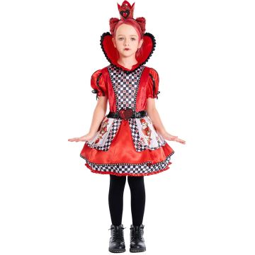 Kids Queen of Hearts Costume – Red Dress with Collar & Crown tt3480