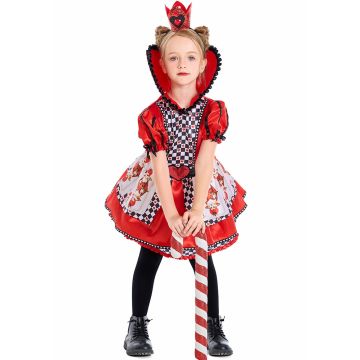 Girls Heart Queen Costume - Storybook Playing Card Dress with Crown