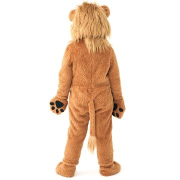 Kids Lion Costume with Mane Hood and Paw Mitts - Plush Jungle King Jumpsuit