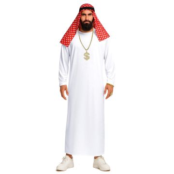 Arabian Sheik Costume Men – White Robe Headscarf Chain Set