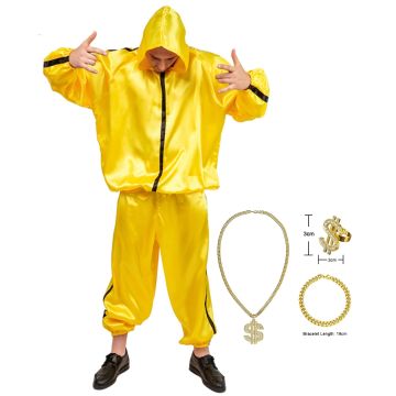 Adult Hip Hop Costume - 80s Rapper Tracksuit with Bling Accessories