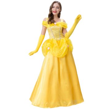Womens Princess Dress Adults - Yellow Ball Gown with Gloves