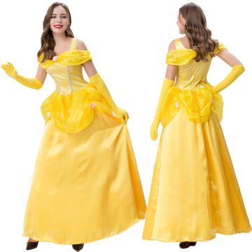 Womens Princess Dress Adults - Yellow Ball Gown with Gloves