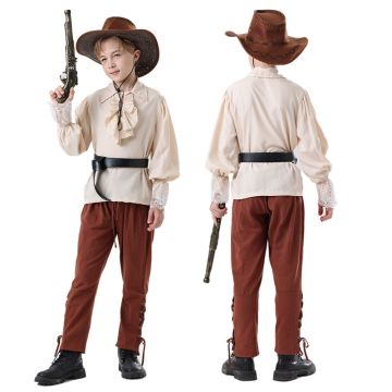 Kids Wild West Cowboy Costume Set with Hat and Toy Gun