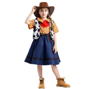 Children's Cowgirl Outfit - Western Prairie Dress with Vest and Hat