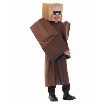 Kids Block Builder Villager Costume with Cube Head