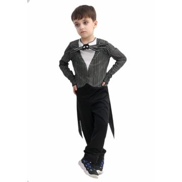 Kids Skeleton Suit Costume with Mask - Black Pinstripe Jumpsuit