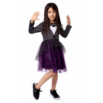 Girls Gothic Skeleton Dress with Bat Bow and Purple Tutu