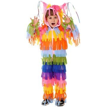 Kids Rainbow Piñata Costume Hooded Jumpsuit with Fringe