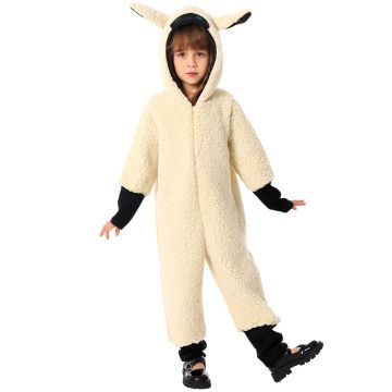 Kids sheep onesie costume with cream fleece and embroidered face