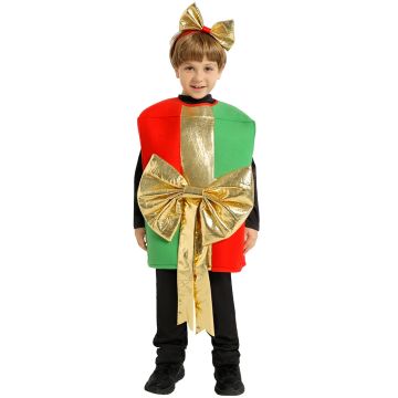 Kids Christmas Gift Box Costume with Bow and Headpiece