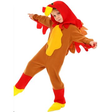 Kids Turkey Costume Jumpsuit with Feathered Wings and Headpiece