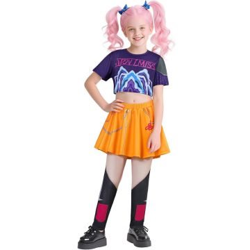 K-pop inspired demon hunter costume for kids showing graphic print detail