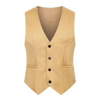 Gold champagne waistcoat with four button closure and chest pocket