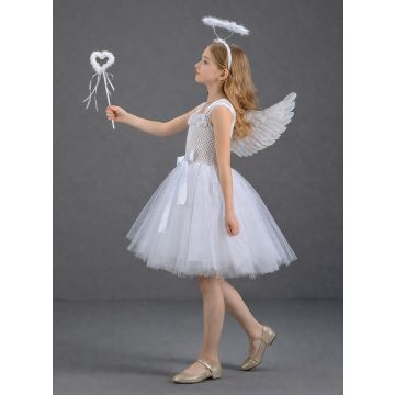 Kids Angel Costume with Wings, Halo and Wand - White Tutu Dress