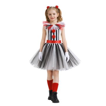 Girls circus clown tutu dress costume with striped bodice and layered tulle skirt