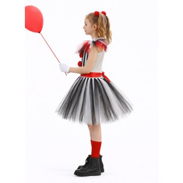 Girls Circus Clown Tutu Dress Costume with Collar & Hair Clips