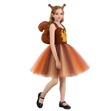 Kids brown squirrel tutu costume with velvet bodice and layered tulle skirt