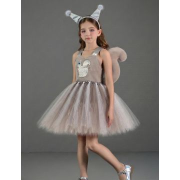 Kids Grey Squirrel Tutu Costume with Ears and Tail