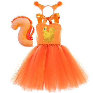 Kids Orange Squirrel Tutu Costume with Tail and Ears