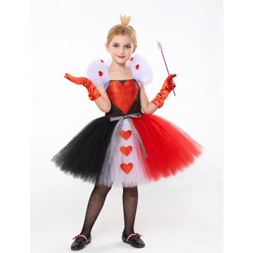 Girls Heart Queen costume tutu dress with red black white layers and glitter hearts