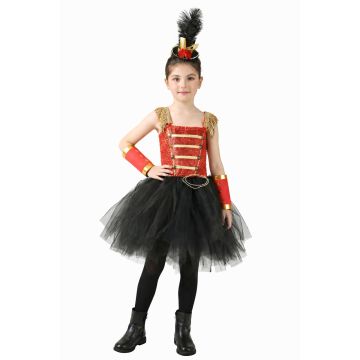 Girls red and black circus ringmaster tutu costume with gold trim and top hat