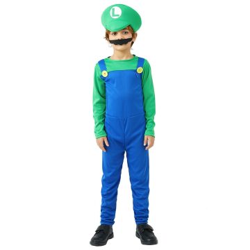 Boys Green Plumber Costume with Hat and Moustache