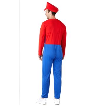 Adult Classic Video Game Plumber Costume Red Jumpsuit with Hat