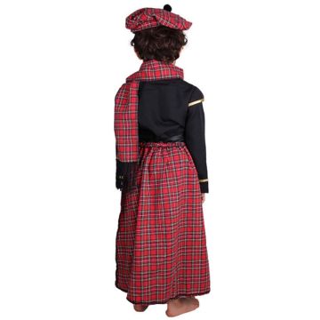 Kids Scottish Highland Costume with Tartan Skirt and Hat