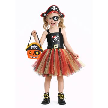 Pirate tutu dress with skull and crossbones appliqué and foam tricorn hat