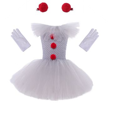Girls Scary Clown Tutu Costume Dress with Gloves and Hair Pins
